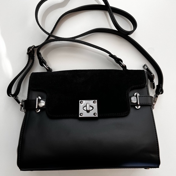 Leather and suede bag classic satchel shape design, made in Italy - Picture 3 of 15